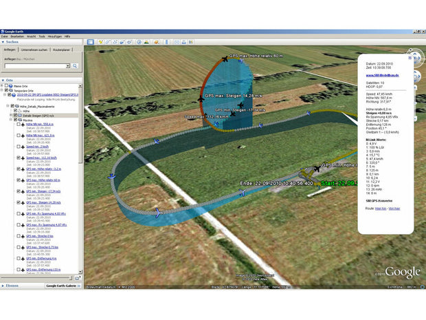 RC Gleitschirm GPS Logger Anwendungsbeispiel einer Software