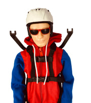 Hoody with Jeans, red body, blue arms with maintenance holes and rubber cuffs on the arms